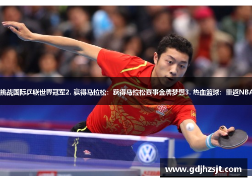 1. 破解乒乓：挑战国际乒联世界冠军2. 赢得马拉松：获得马拉松赛事金牌梦想3. 热血篮球：重返NBA领奖台的之路